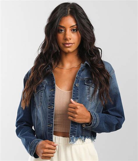 Navy Cropped Stretch Denim Jacket 